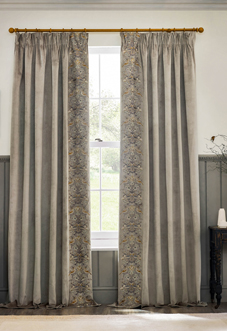 Strawberry Thief Embroidery Pencil Pleat, Biscuit - Ready Made Curtains